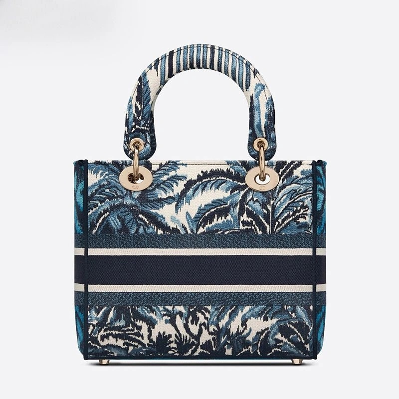 Medium Lady D-lite Bag Palms Motif Canvas Blue - Image 3