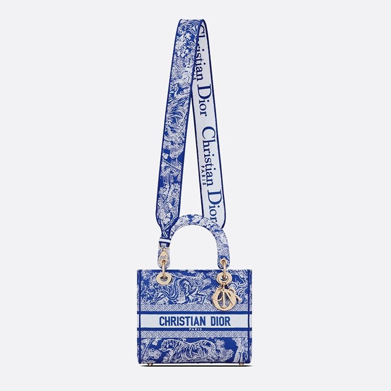 Medium Lady D-lite Bag Toile de Jouy Motif Canvas Bright Blue - Image 5
