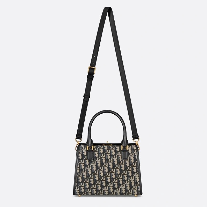 Medium Dior Boston Bag Oblique Motif Canvas Blue - Image 4