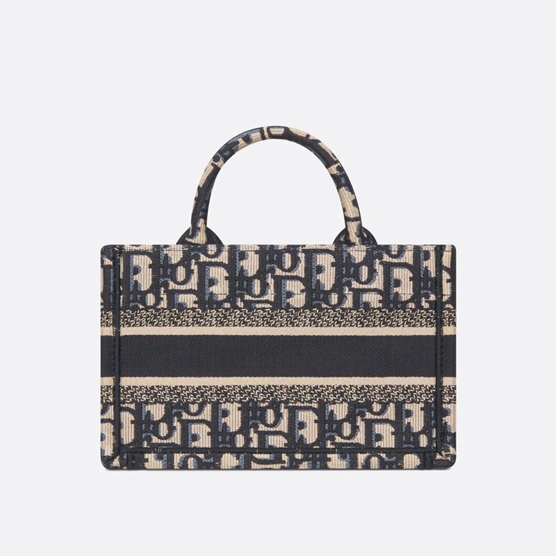 Mini Dior Book Tote with Strap Oblique Motif Canvas Blue - Image 3