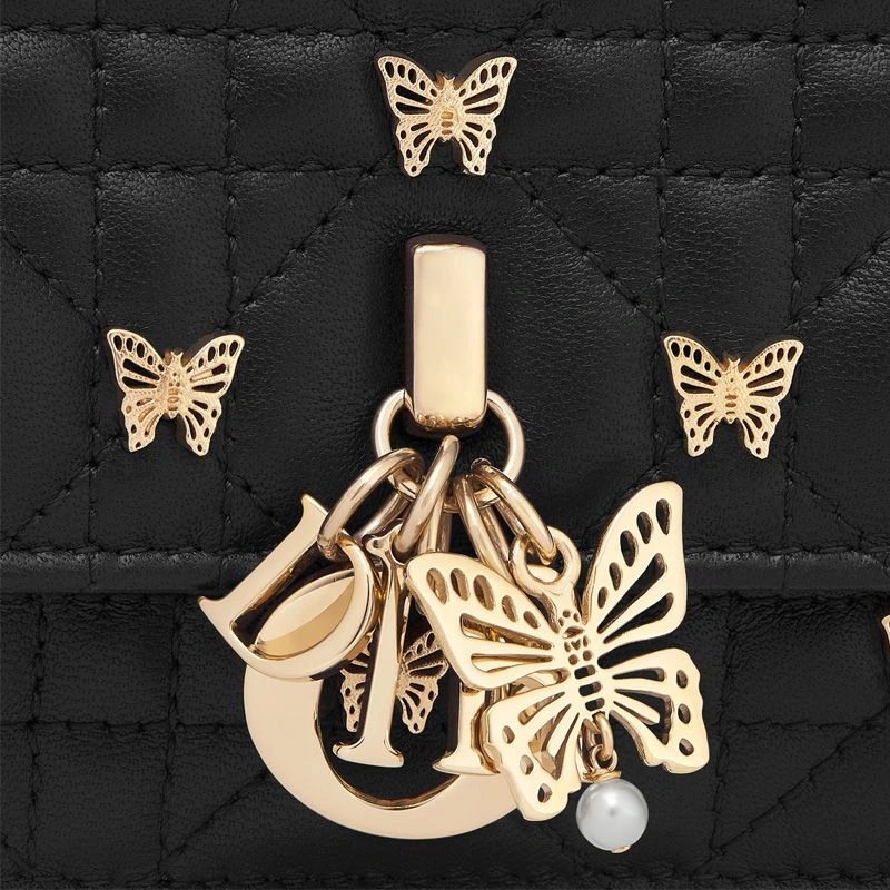 Miss Dior Top Handle Bag with Butterfly Studs Cannage Lambskin Black - Image 5