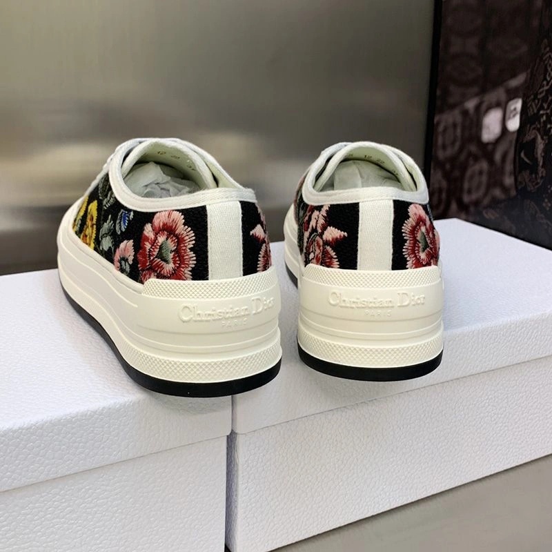 Walk'n'Dior Platform Sneakers Unisex Petites Fleurs Motif Canvas Black - Image 3